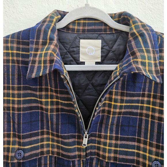 Unknwn Flannel Jacket Mens Large Blue Plaid Full Zip Quilted Shacket Street Work - Picture 2 of 11